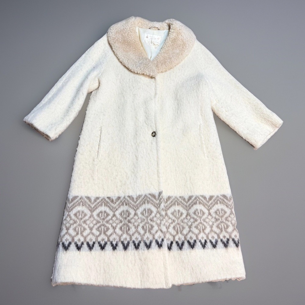Alafoss Icewool Coat Large Vintage Iceland Pure Virgin Wool Cream Fair Isle